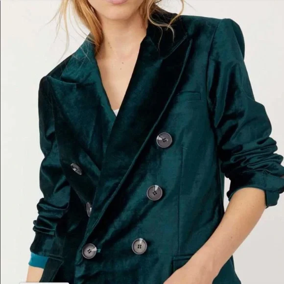 Free People Ashby Double Breasted Velvet Blazer Large Rare Blogger Mob Wife